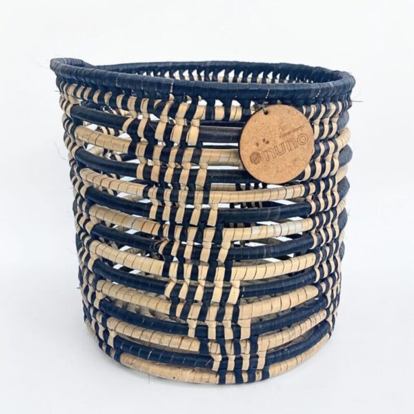 Black and natural handwoven African basket, decorative planter cover for 12cm and 20cm pots.