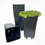 Set of 10 black Bato Square Pots with raised legs and drainage grid