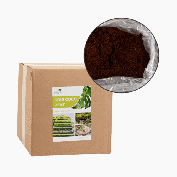 Dry Coir Coco Peat block with fine, fibrous texture