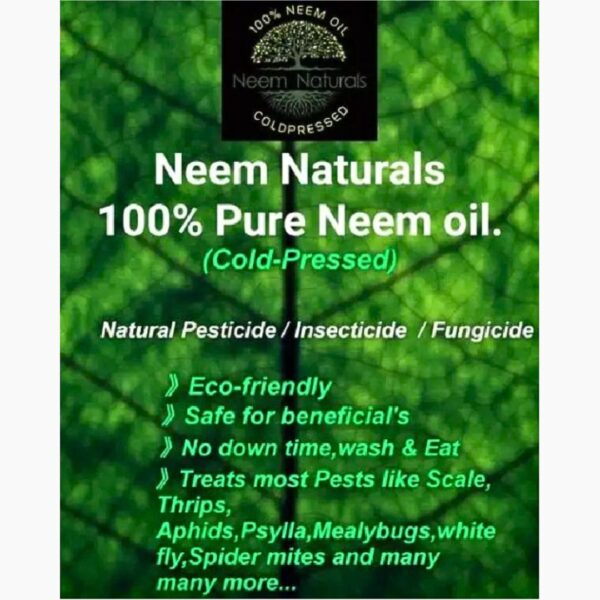 1L Neem Naturals cold pressed neem oil ready-to-use plant spray bottle with nozzle.