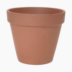 Raw terracotta pot, tall with drainage, classic clay finish.