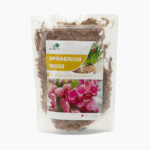 Rehydrated sphagnum moss, light brown and fluffy, ideal for plant growth