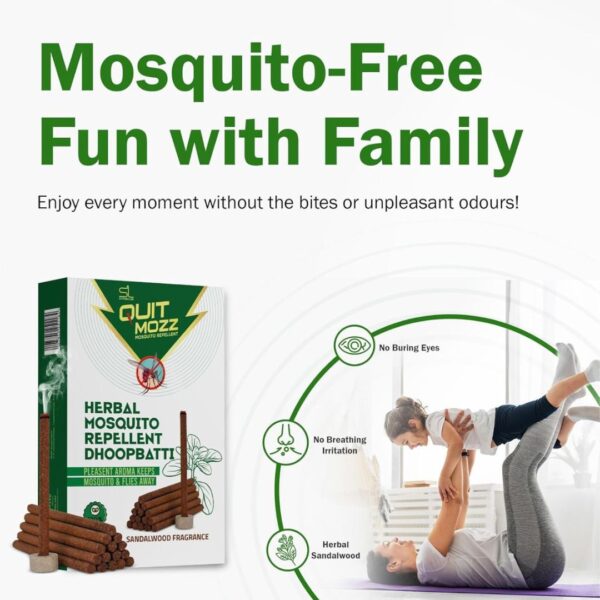 QUITMOZZ Herbal Dhoopsticks mosquito and fly repellent, safe for kids and pets.