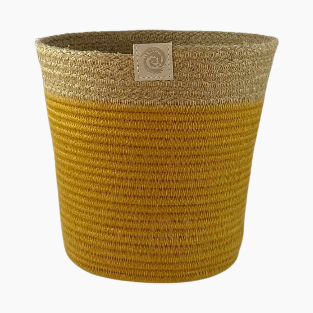 Handmade Rope Planter | Large | Mustard, Ivory & Jute | Standing Design Handmade Rope Planter Large in mustard, ivory, and jute tones, standing design