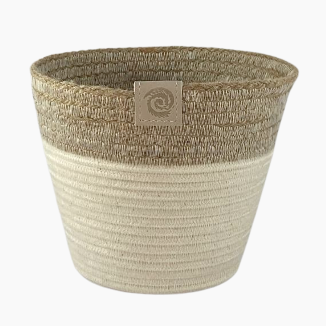 Handmade Rope Planter | Medium | Ivory & Jute | Standing Design Handmade Rope Planter Medium in ivory and jute tones, standing cotton and jute design
