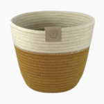 Handmade Rope Planter in mustard and ivory tones, standing cotton rope design