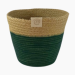 Handmade Rope Planter Small in green and jute tones, standing cotton and jute design