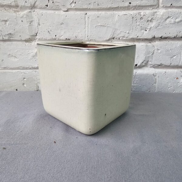 White Glazed Cube-Shaped Pot - Image 3