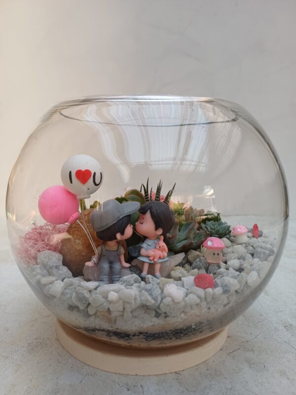 Our Little World - Succulent Terrarium Bowl / Mini Garden/ I Love You Figurine - Image 3