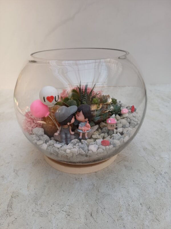 Our Little World - Succulent Terrarium Bowl / Mini Garden/ I Love You Figurine - Image 4