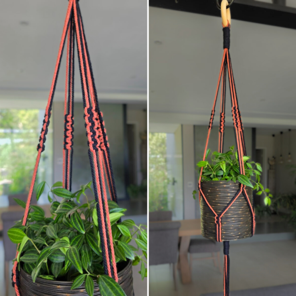 Two-Tone Medium Macramé Plant Hanger – 1050mm Indoor Hanging Planter – 4 Colour Options – Fits 14cm Pots - Image 5