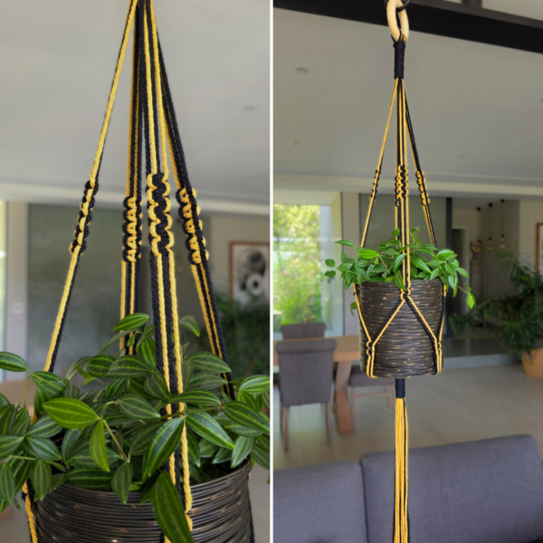 Two-Tone Medium Macramé Plant Hanger – 1050mm Indoor Hanging Planter – 4 Colour Options – Fits 14cm Pots - Image 4