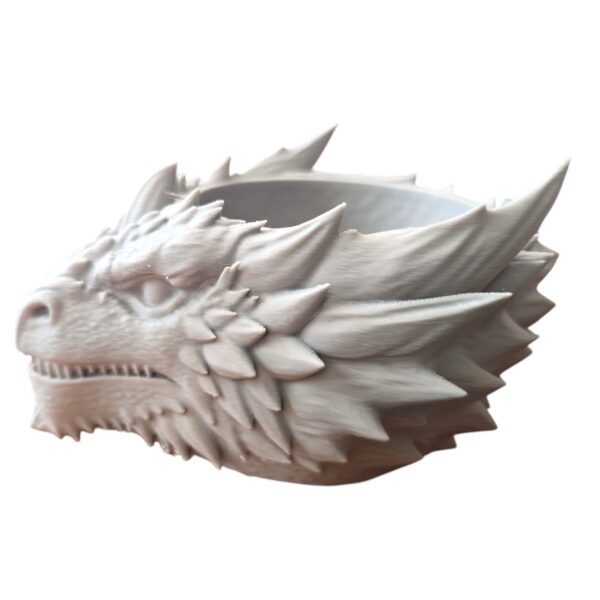 3D Printed Dragon Planter with Drainage Holes - Grey - Image 2
