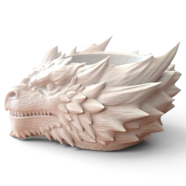 3D Printed Dragon Planter with Drainage Holes - Light Grey - Image 2