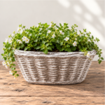 Woven Basket Trough Planter | Lightweight Whitewashed Concrete | W 44 × H 23 cm