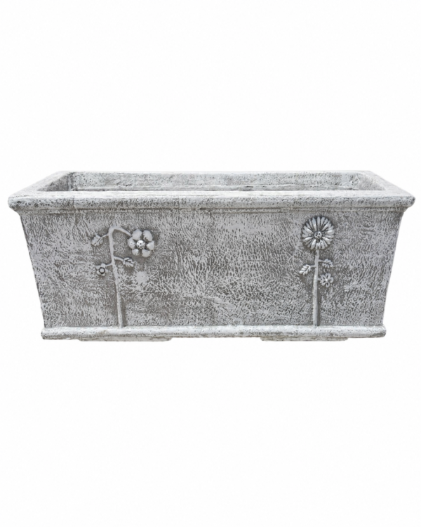 Botanical Bloom Trough | Lightweight Whitewashed Concrete | W 30 × H 29 × L 70 cm - Image 2