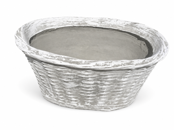 Woven Basket Trough Planter | Lightweight Whitewashed Concrete | W 44 × H 23 cm - Image 2