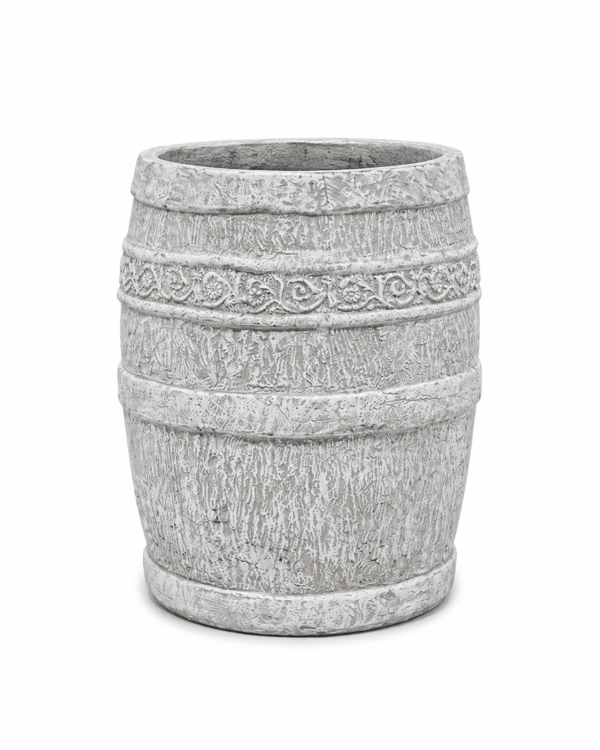 Rustic Barrel Planter | Lightweight Whitewashed Concrete | W 45 × H 60 cm - Image 2