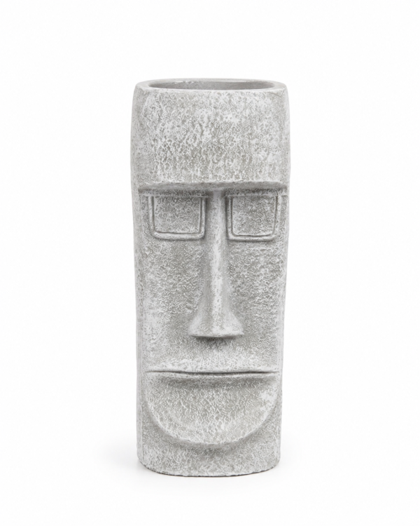 Easter Island Head Planter | Lightweight Whitewashed Concrete | L 27 x W 27 × H 71 cm - Image 2