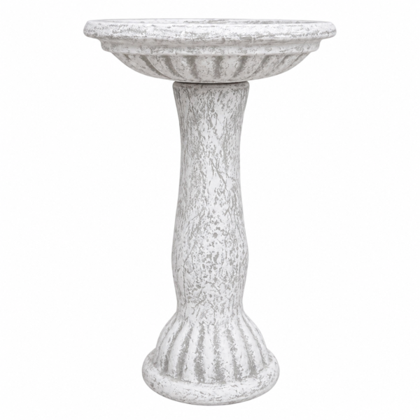 Scalloped Bird bath | Lightweight Whitewashed Concrete | L 45 x W 45 × H 59 cm - Image 2
