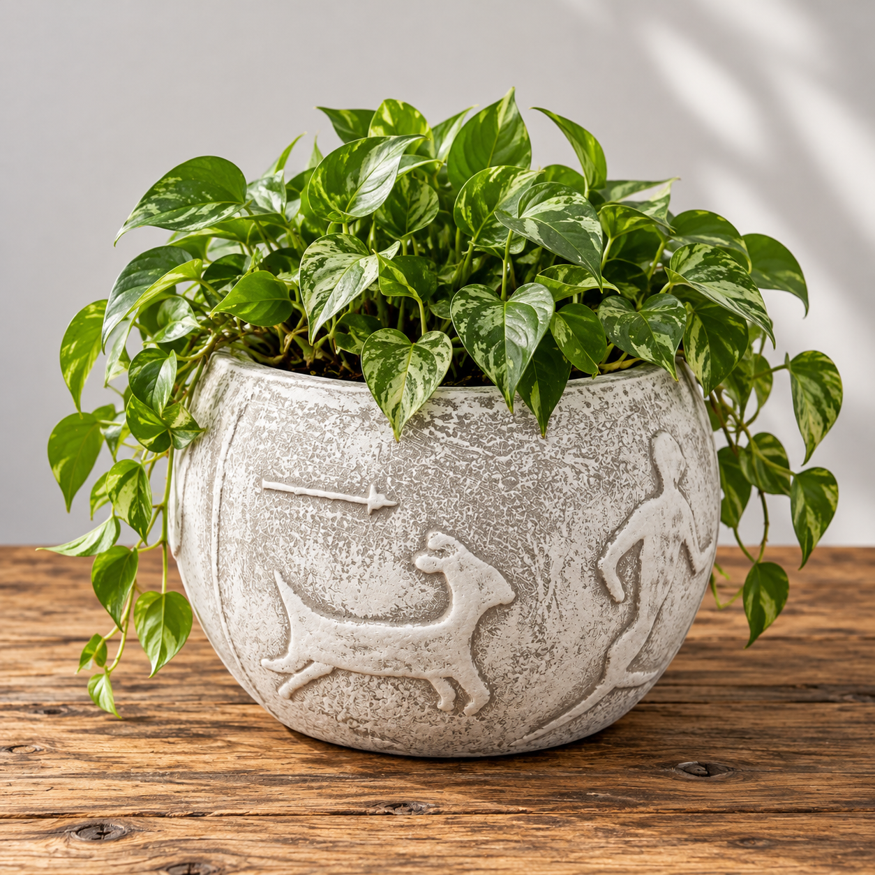 Weathered Relief Planter with Trailing Pothos
